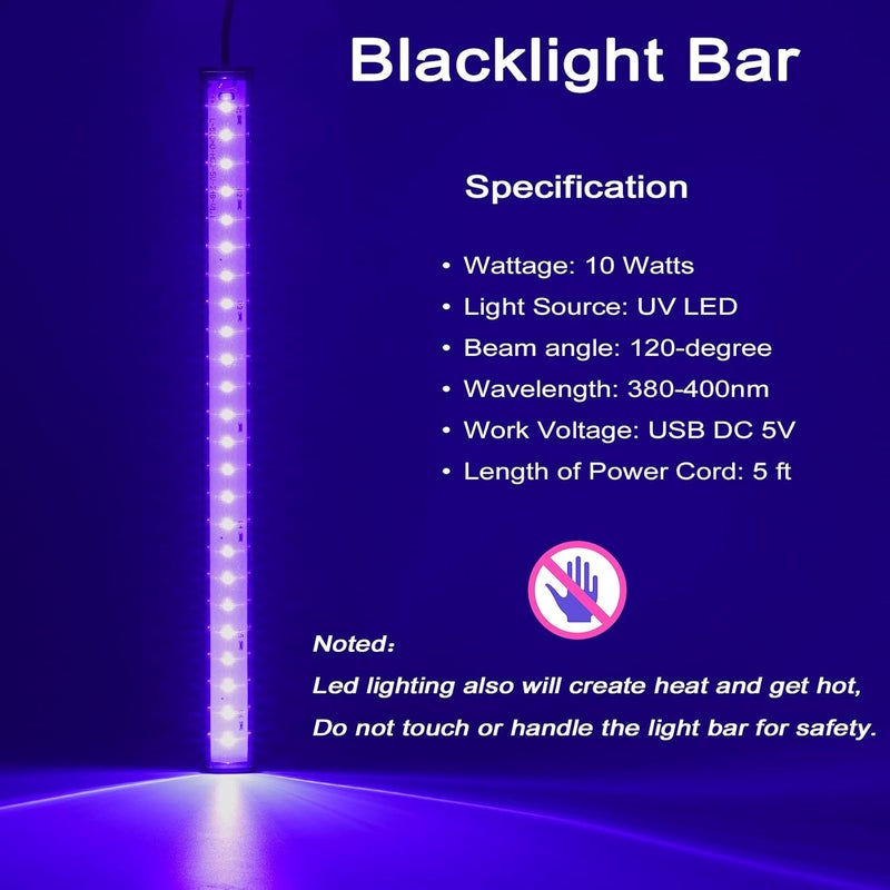 GREENIC USB Black Light Bar, 10W 1ft Upgraded UV LED Blacklight Strip Lights, Small Black Lights for Glow Party, Posters, Tapestry, Room, Bedroom Decor, Body Paint, Halloween Decorations, 2 Pack - Image 2
